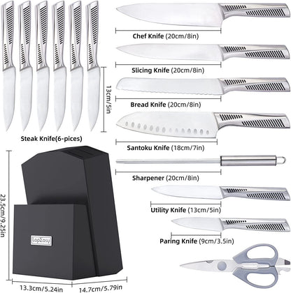 Kitchen Knife Set Block Chef Stainless Steel with Sharpener