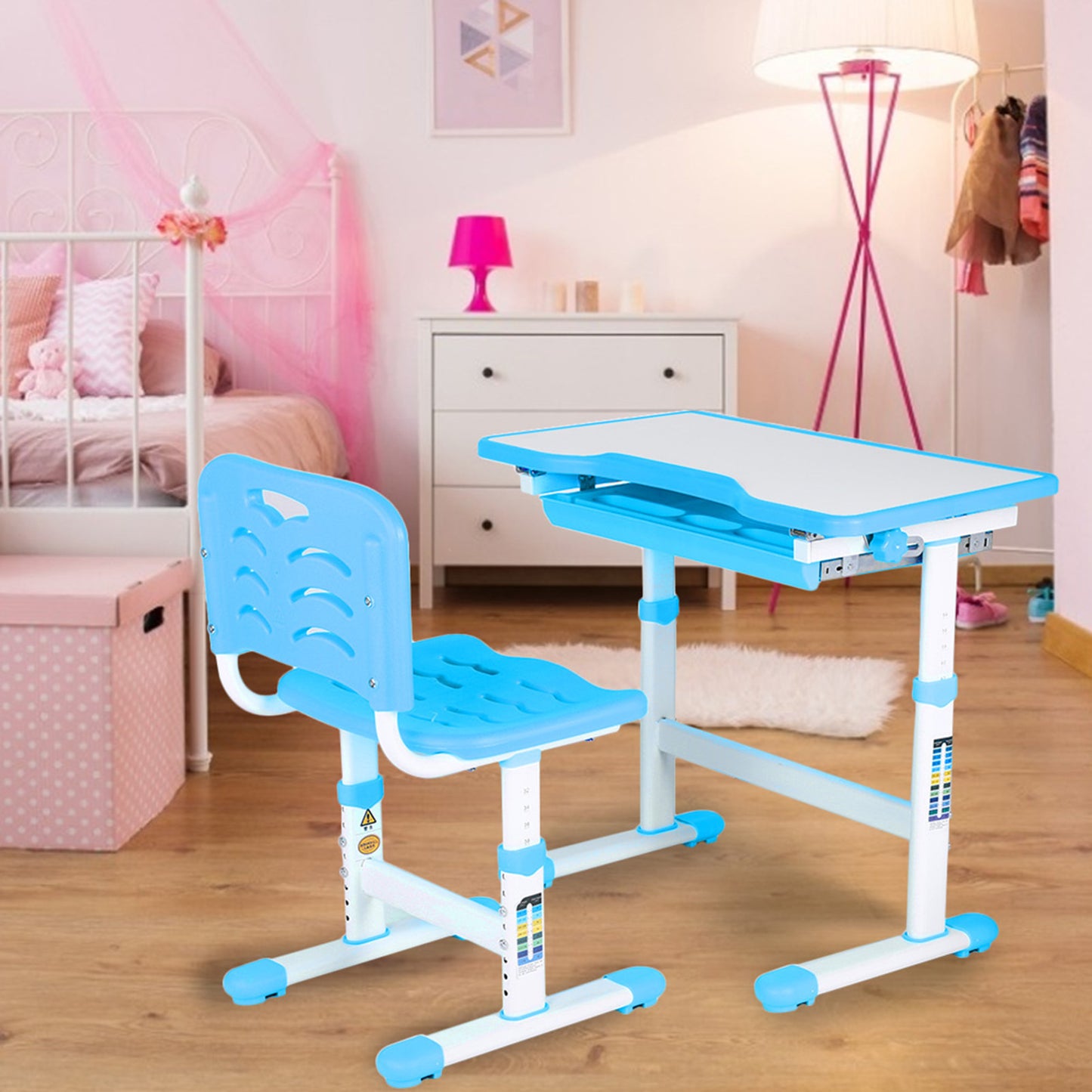 Adjustable Kids Activity Art Table Desk Chair (Blue)