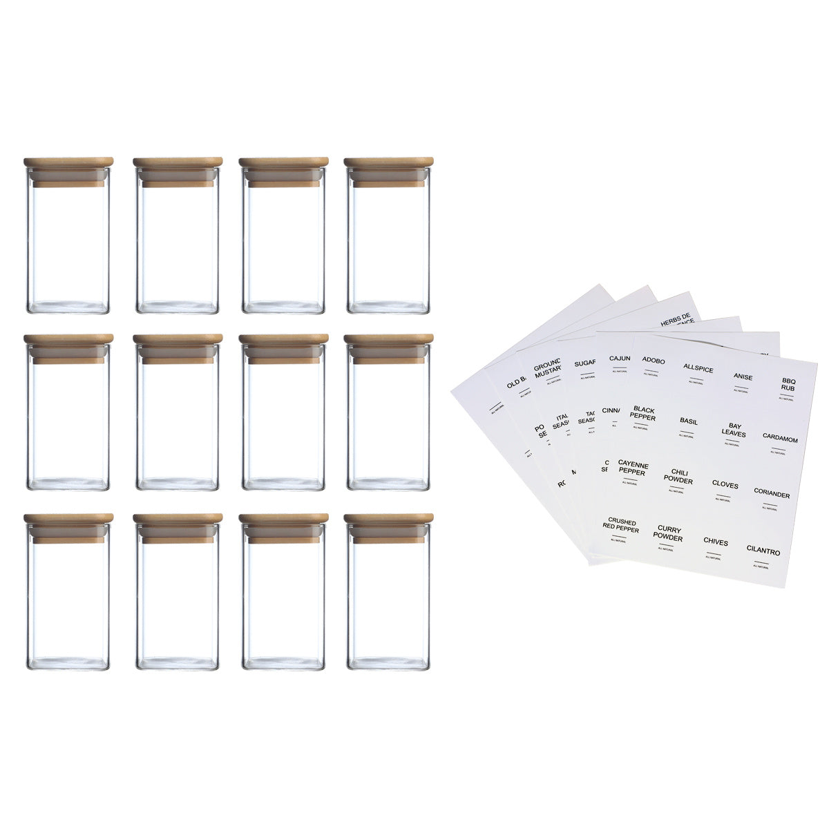 12 Pcs Square Seasoning Spice Jars