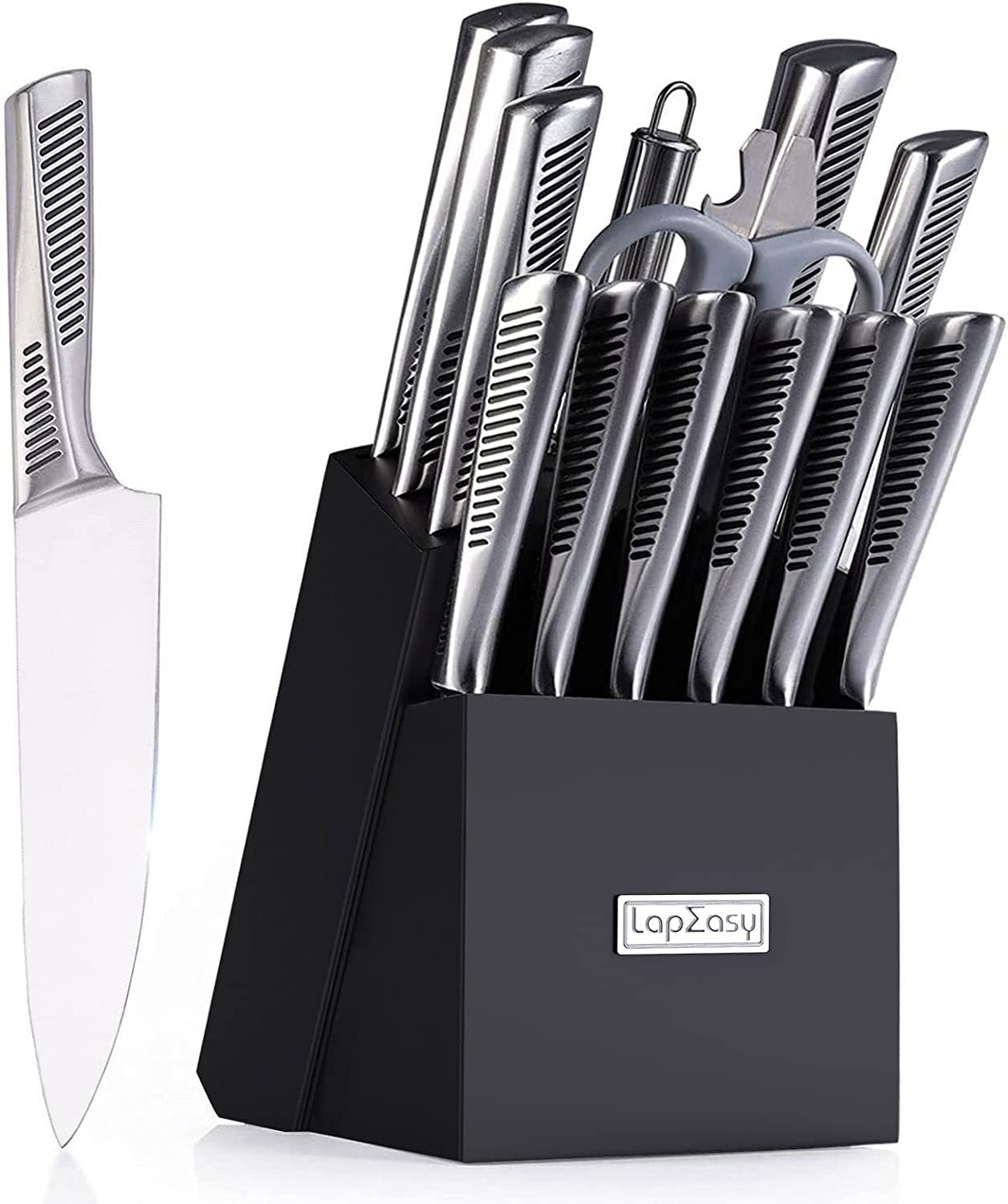 Kitchen Knife Set Block Chef Stainless Steel with Sharpener