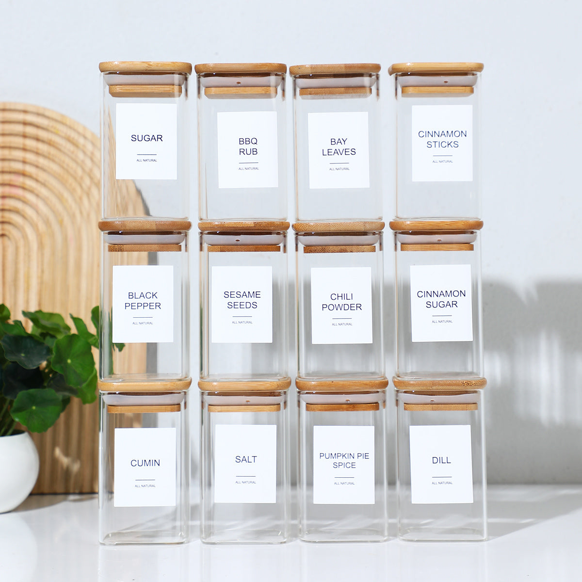 12 Pcs Square Seasoning Spice Jars